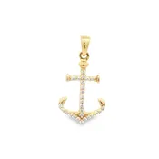 14k Yellow Gold .10cttw Diamond Small Anchor Pendant