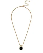 Gold Chain with Black Crystal Square Charm 16"-18" Necklace