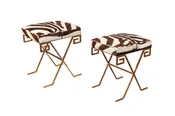 Pair of Gilt Iron and Zebra Hide Benches in the Manner of Jean Michel Frank