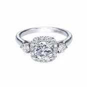 14K White Gold Round Halo Engagement Ring Mounting