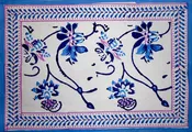 Ajit Flowers Block Print Cotton Table Placemat 20" x 14" Blue