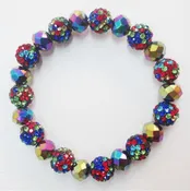 10MM RHINESTONE CRYSTAL MULTI COLOR BEADED STRETCH BRACELET ( 03 32 )