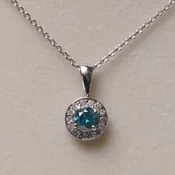 14K White Gold Blue Diamond Round Halo Pendant Necklace 0.50CTW Adjustable 16-18 Inch — Avior Jewelry