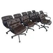 11 Executive Armchairs by Charles Pollock for Knoll Brown Leather