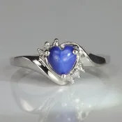 10K White Gold Heart Shape Synthetic Star Sapphire and Diamond Accent Ring
