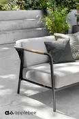 Alfresco Home Elle Belt Deep Seating 54 inch Love Seat with Teak Arm Rests | Cushions Inclusive