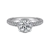 14K White Gold Hidden Halo Round Pave Diamond Engagement Ring