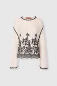 Alpaca Pashmina Fabric Blouse with Kimono Sleeves and Floral Embroidery