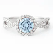 Fancy Light Blue 0.47Carat Round Diamond Halo Twist Engagement Ring 0.88 CTW in Platinum