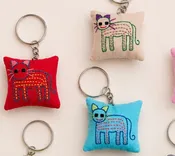 "Chalee" Keyrings, embroidered by Hmong in Laos— with cats and hearts
