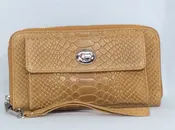 Croc Textured Italian Leather Wristlet Wallet