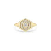 14k Yellow Gold Diamond Hexagon Signet Ring