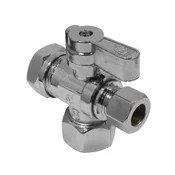 1/2" FIP x 3/8" O.D. Comp x 1/2" & 7/16" O.D. Slip Joint Shut Off Valve in Polished Chrome