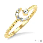 1/10 Ctw Crescent Moon & Star Round Cut Diamond Stackable Fashion Ring in 10K Yellow Gold