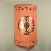 14″ Wall Light-Dreamcatcher Copper Cover w/Tribal Drum-Open Top Half Round- Clay Wash- Silver Mica-Indoor-Outdoor