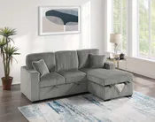 2-Pc Convertible Sectional W/ 2 Accent Pillows & Fold-Down Table - Smoke Wide-Welt Corduroy