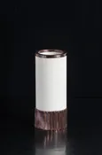 Alabaster Cylindrical Lamp with Kuai Design Repousse Copper Trim by Robert Kuo — ROBERT KUO