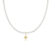 17" Choker Classic Gold 3mm Bead Signature Cross Gold Charm