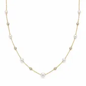 14K Yellow Gold Akoya Pearl & Diamond Station Necklace
