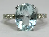 Aquamarine Ring 14K White Gold Diamond Untreated Brazil Made in USA