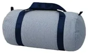Monogrammed Navy Seersucker duffle — MOSTLY MONOGRAMS