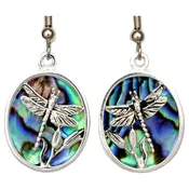 Abalone Inlay Silver-Plated Dragonfly Earrings