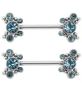 14G Aqua CZ Bevy Threadless Nipple Ring Barbells