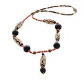 African Dzi Cream/Brown glass beads with coral, & Tiger's Eye Necklace