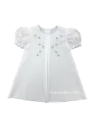 Auraluz Baby Dress...White with blue scallop trim and embroidered tiny buds