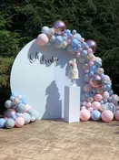 8' acrylic round back drop - 90"T x 96"W ; free standing design - Hand Crafted in the United States