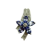 10K White Gold 1/4CTW Diamond Tanzanite Flower Ribbon Pendant