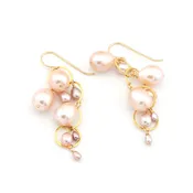 14k Gold Fill Cascading Pink Pearl Earrings