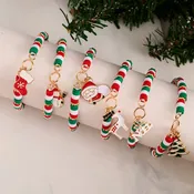 12 Piece Christmas Charm Heishi Bead Stretch Bracelet Assortment
