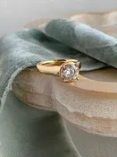 Bellamy Round Brilliant Center Cubic Zirconium Wide 14kYellow Engagement Ring