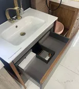 32" Freestanding Vanity Laminate Surface and White Ceramic Top