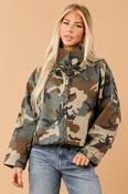 Army Green Camo Button Down Windbreaker Jacket