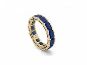 4.06 TCW E-W 1/2 Bezel Cuddle Blue Sapphire Emerald Cut Eternity Band