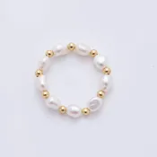 18K Gold Filled Beaded Freshwater Pearl Handmade Stretch Ring | O062