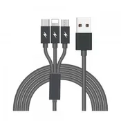 3 in 1 Multi Tip Nylon USB Charging Cable - Black