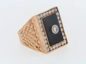 14K-RG BLACK ONYX AND DIAMOND RING