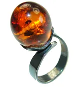 Authentic Baltic Amber black rhodium over .925 Sterling Silver handcrafted  ring; s. 8 3/4
