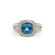 Cushion Cut Blue Topaz Halo Ring 14k White Gold