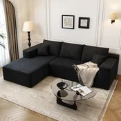 107.5" Cloud Modular Sectional Sofa Couch with L-Shape Chaise,Modern Minimalist Upholstered Couches for Living Room Bedroom,Deep Seat Corner Couch，No Assembly Required (Black,Left Facing Chaise)