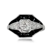 0.42ct Diamond and Onyx Halo Waverly Ring