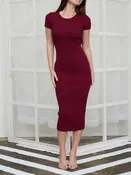 Ribbed Knit Short Sleeve Midi Dress