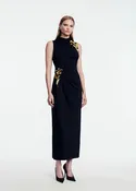 3D Metallic Embroidered Satin Jersey Column Dress