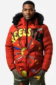 FEEIST Red Puffer Jacket with Fur Hood
