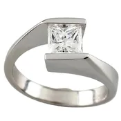 0.73 carat Princess Cut Diamond 18k White Gold Ring Size 5 GIA cert