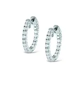14k White Gold Diamond Inside Outside Hoop Earrings