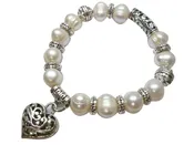 10-13mm Genuine White Fresh Water Pearls w/ Silver Metal Heart